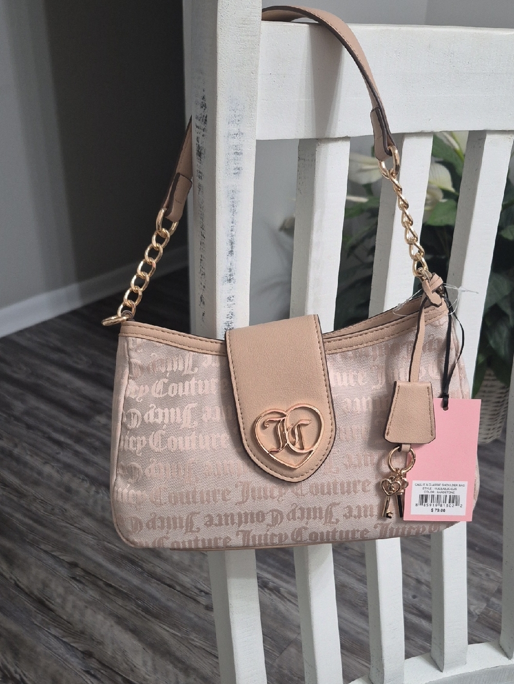 Juicy Couture Blush Logo Monogram Shoulder Bag with Gold Hardware